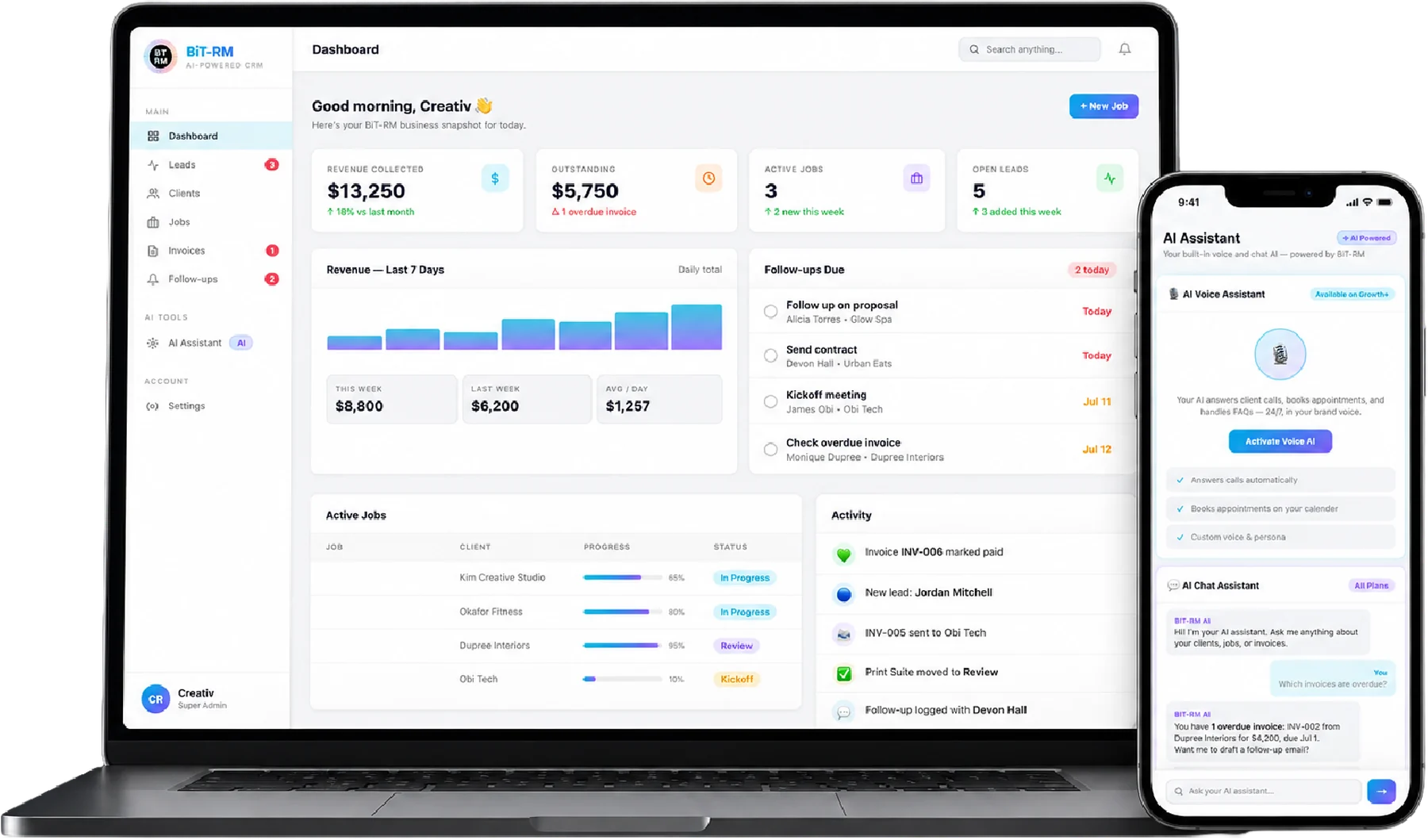 The BiT-RM dashboard on a laptop and the AI Assistant on a phone
